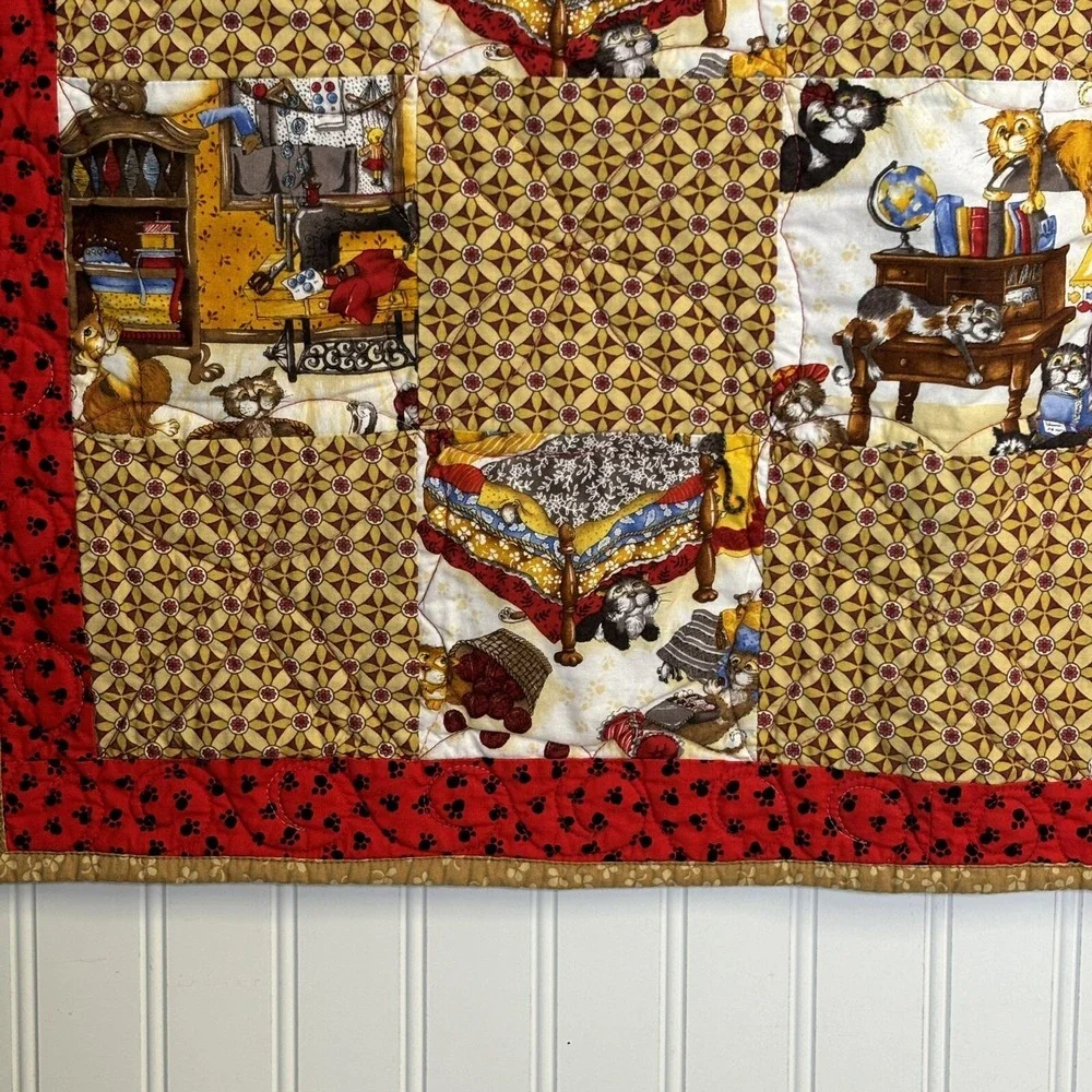 Handcrafted Whimsical Quilt Wall Hanging Lap Blanket Cat Lady Lovers Cute Kitty